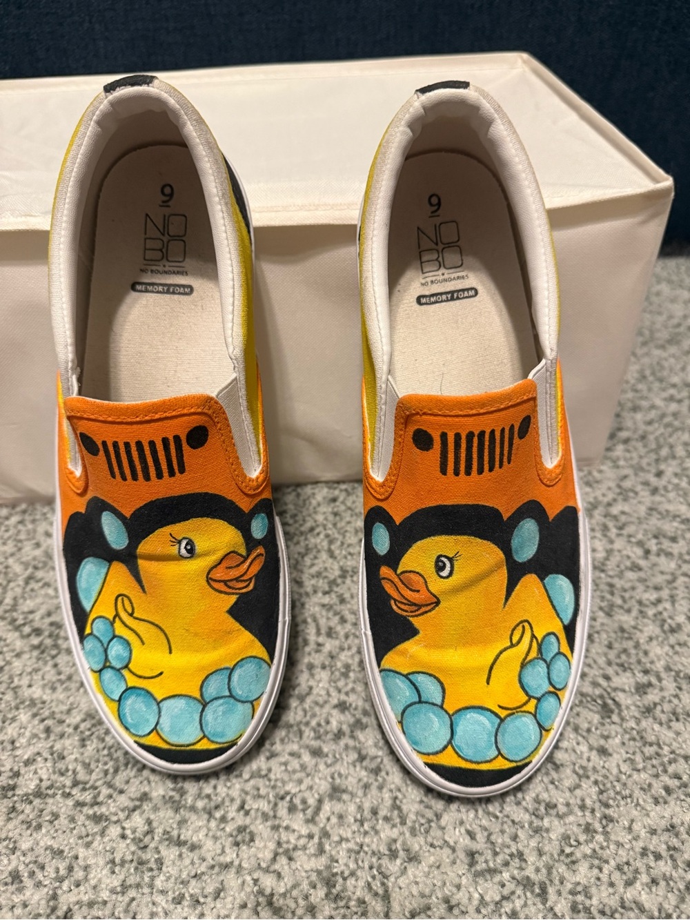 Custom Painted Orange and Yellow Rubber Duck Slip-On Jeep Sneakers